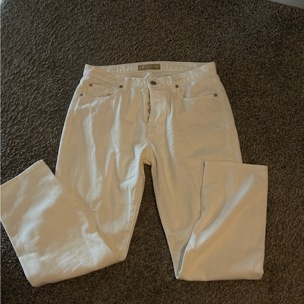 7 For All Mankind Women's Cream Straight Leg Jeans